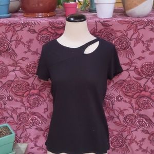 Short Sleeve Black Tee with Fancy Neck Line